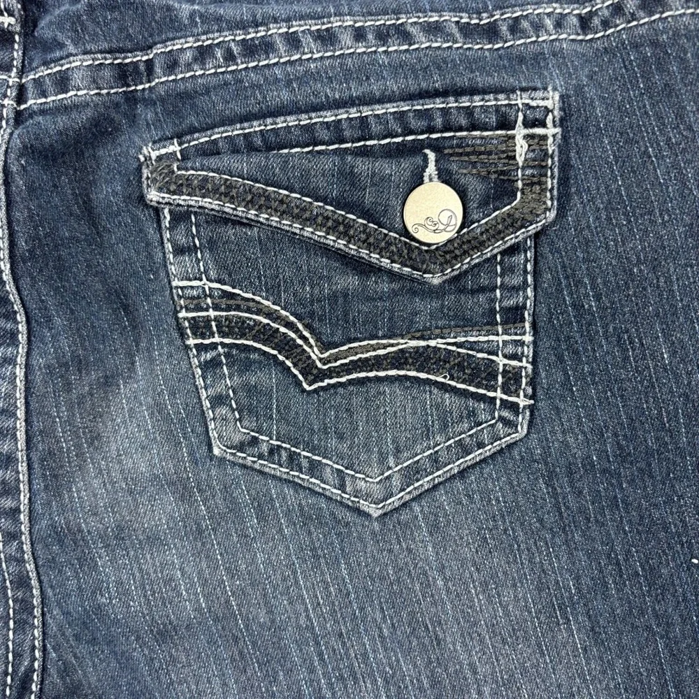 DO Denim Bootcut Jeans Womens 14 Dark Blue Thick Stitch Flap Pocket Y2K Style - Picture 14 of 15